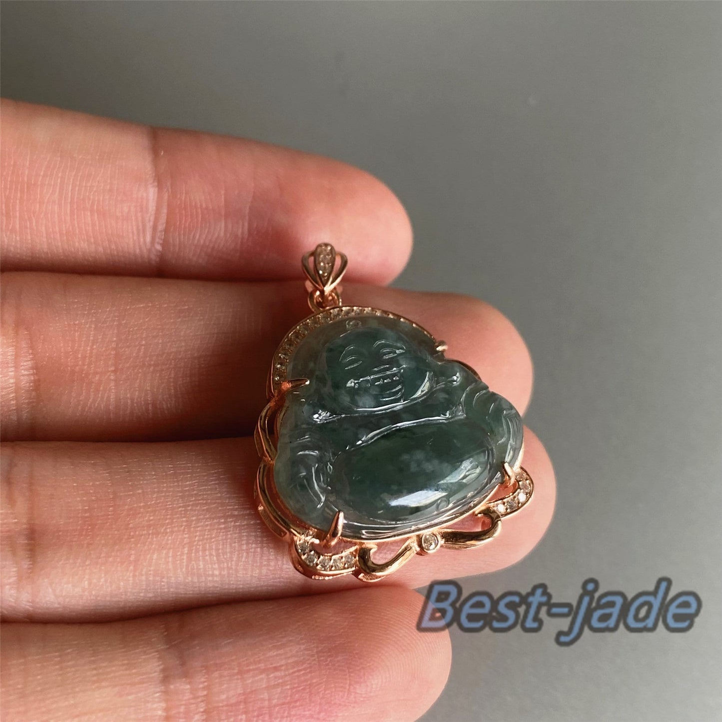 Natural Guatemalan jadeite Translucent Blue Grade A jade Guan yin Buddha pendant with 925 Sterling Silver button bail necklace jade bead 弥勒佛