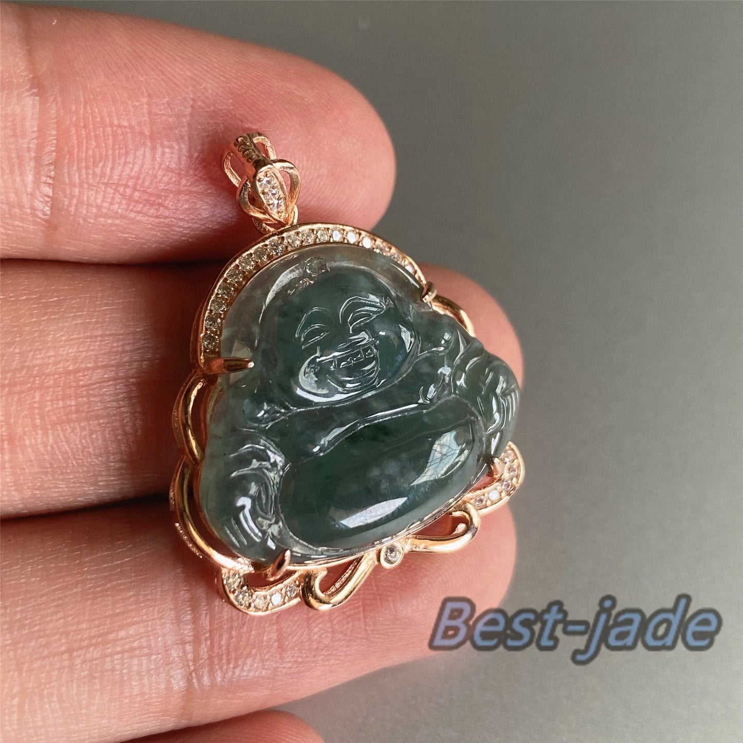 Natural Guatemalan jadeite Translucent Blue Grade A jade Guan yin Buddha pendant with 925 Sterling Silver button bail necklace jade bead 弥勒佛