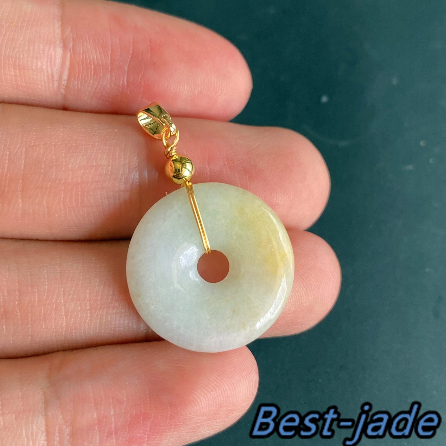 Natural Grade A Jadeite Burma jade Female Doughnut pendant with 14K Gold bail necklace