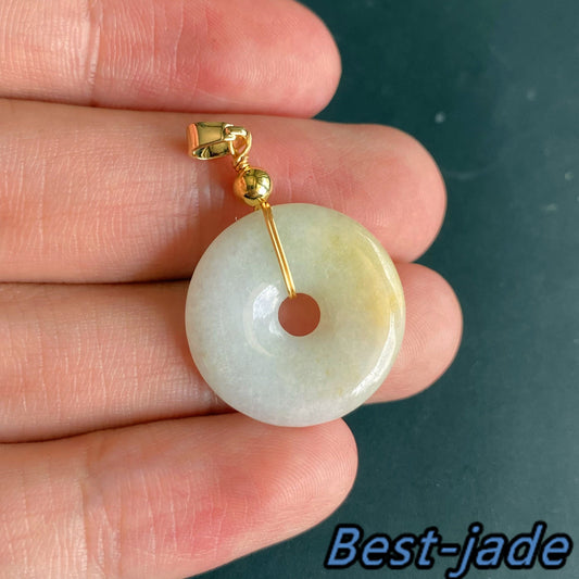 Natural Grade A Jadeite Burma jade Female Doughnut pendant with 14K Gold bail necklace