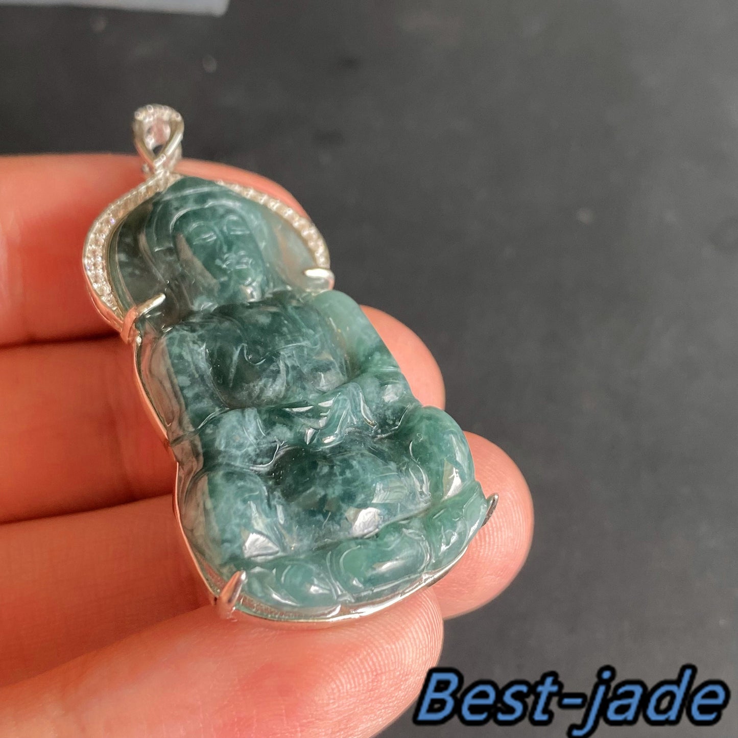 Natural Guatemalan jadeite Translucent Blue Grade A jade Guan yin Buddha pendant with 925 Sterling Silver button bail necklace jade bead 弥勒佛