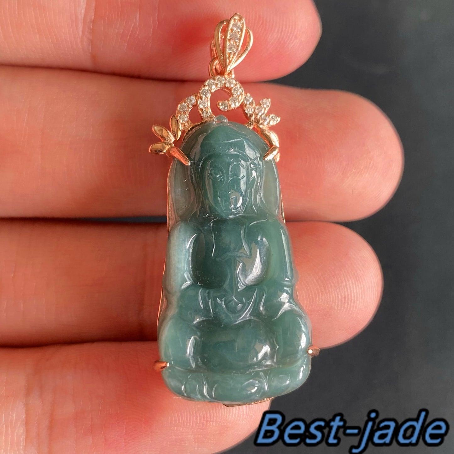 Natural Guatemalan jadeite Translucent Blue Grade A jade Guan yin Buddha pendant with 925 Sterling Silver button bail necklace jade bead 弥勒佛