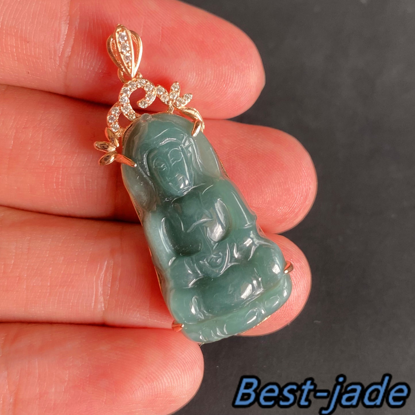 Natural Guatemalan jadeite Translucent Blue Grade A jade Guan yin Buddha pendant with 925 Sterling Silver button bail necklace jade bead 弥勒佛