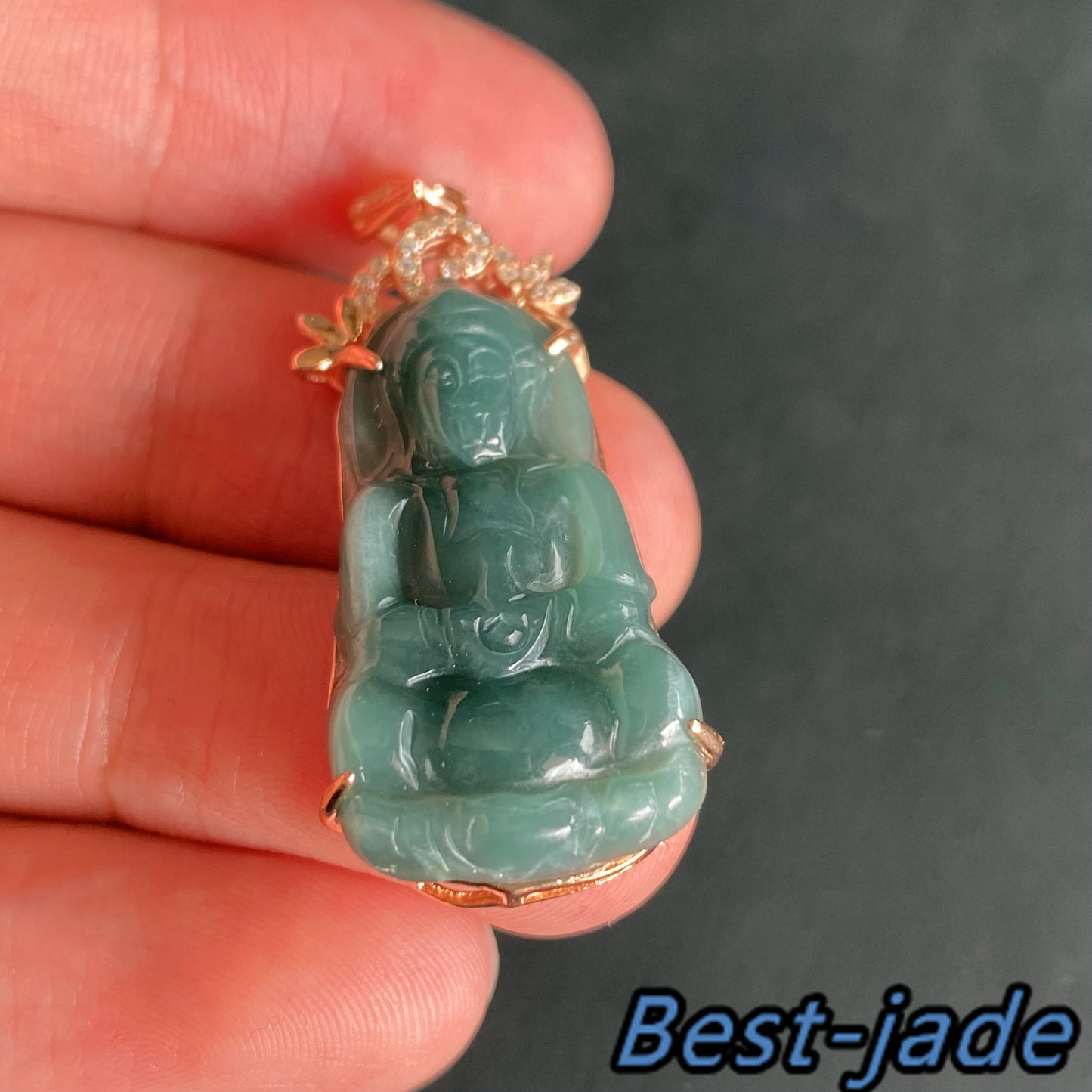 Natural Guatemalan jadeite Translucent Blue Grade A jade Guan yin Buddha pendant with 925 Sterling Silver button bail necklace jade bead 弥勒佛