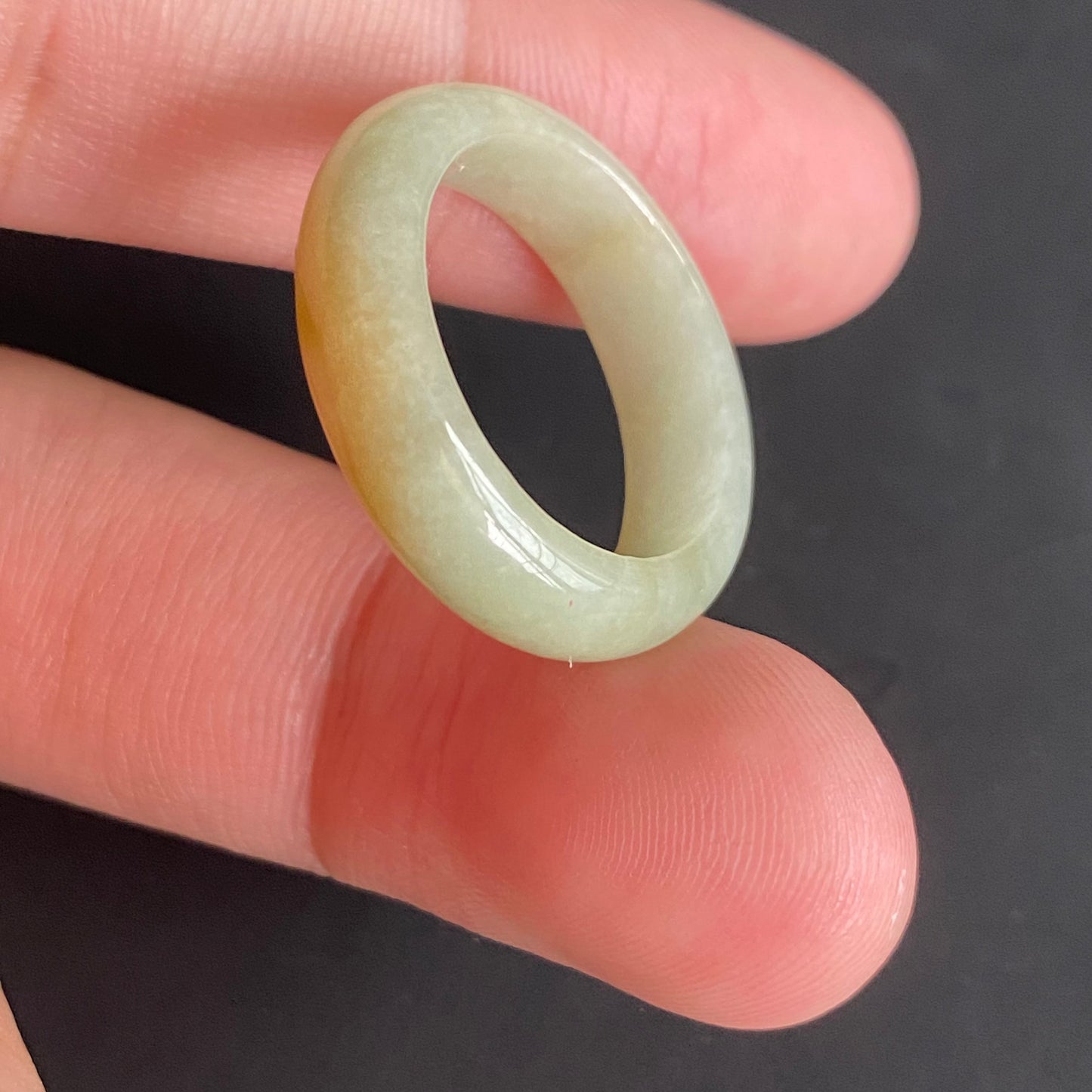 18.3mm yellow  flower Grade A jade Narrow Band Ring Natural Real Jadeite Hand carved bead gemstone Burma Lady jadeware rings Type A stone