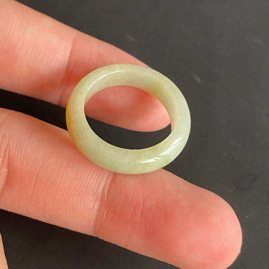 18.3mm yellow  flower Grade A jade Narrow Band Ring Natural Real Jadeite Hand carved bead gemstone Burma Lady jadeware rings Type A stone