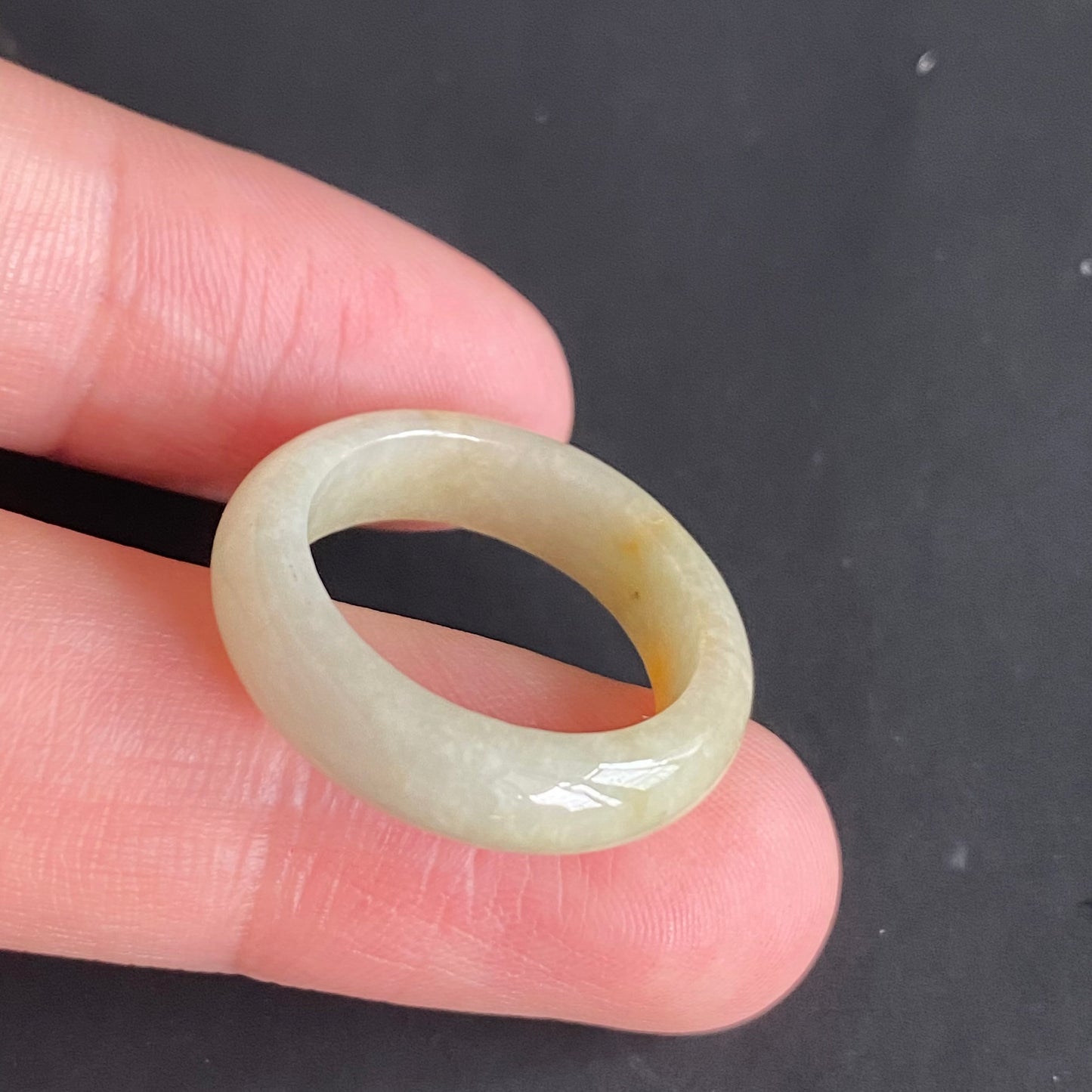 18.3mm yellow  flower Grade A jade Narrow Band Ring Natural Real Jadeite Hand carved bead gemstone Burma Lady jadeware rings Type A stone