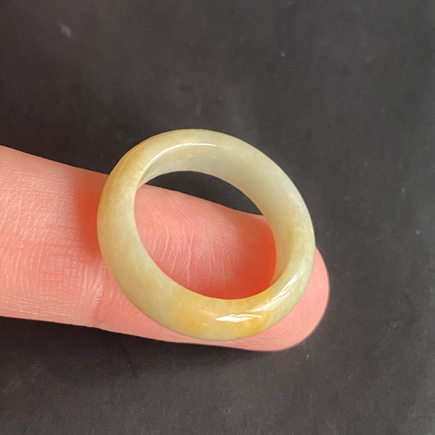 18.3mm yellow  flower Grade A jade Narrow Band Ring Natural Real Jadeite Hand carved bead gemstone Burma Lady jadeware rings Type A stone