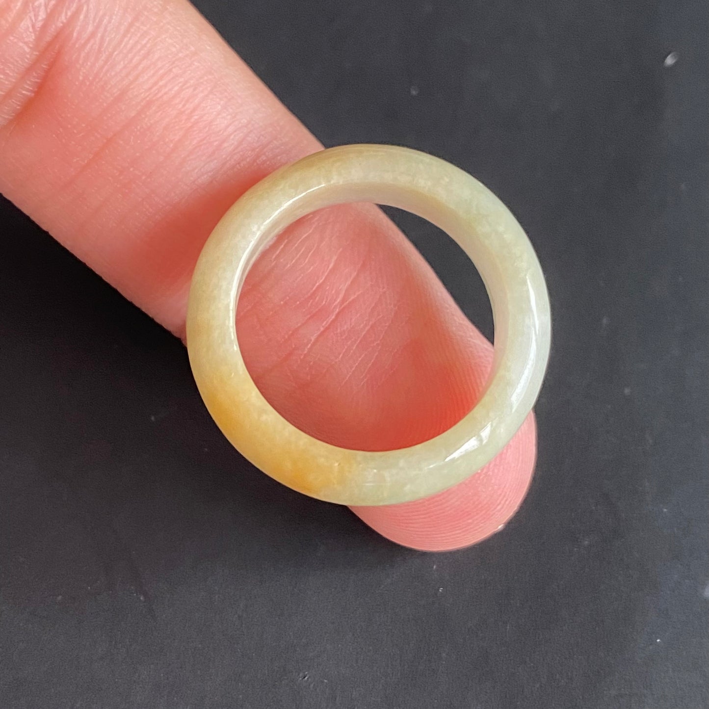 18.3mm yellow  flower Grade A jade Narrow Band Ring Natural Real Jadeite Hand carved bead gemstone Burma Lady jadeware rings Type A stone