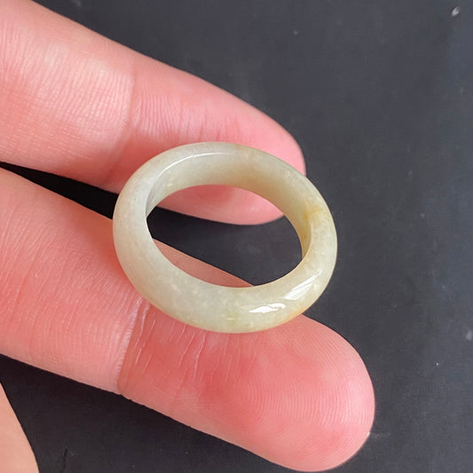 18.3mm yellow  flower Grade A jade Narrow Band Ring Natural Real Jadeite Hand carved bead gemstone Burma Lady jadeware rings Type A stone