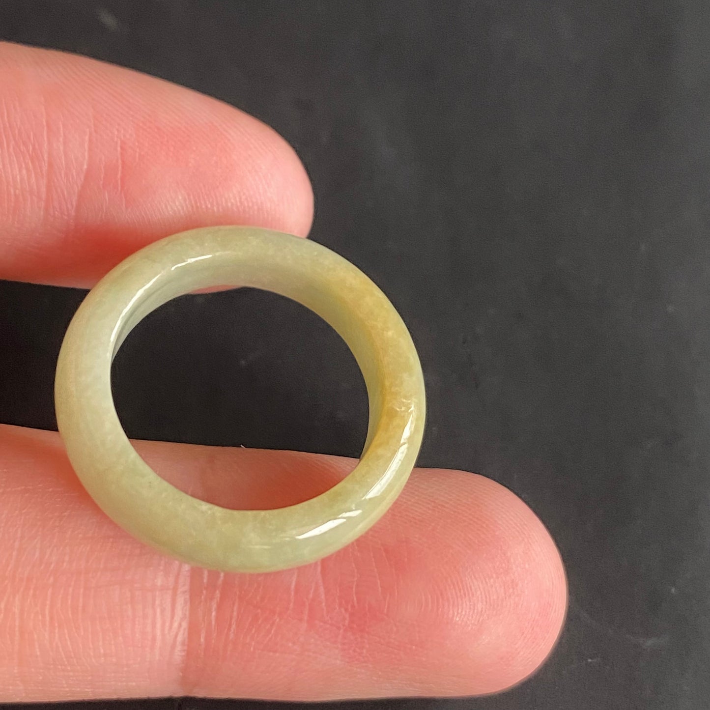 18.4mm yellow  flower Grade A jade Narrow Band Ring Natural Real Jadeite Hand carved bead gemstone Burma Lady jadeware rings Type A stone