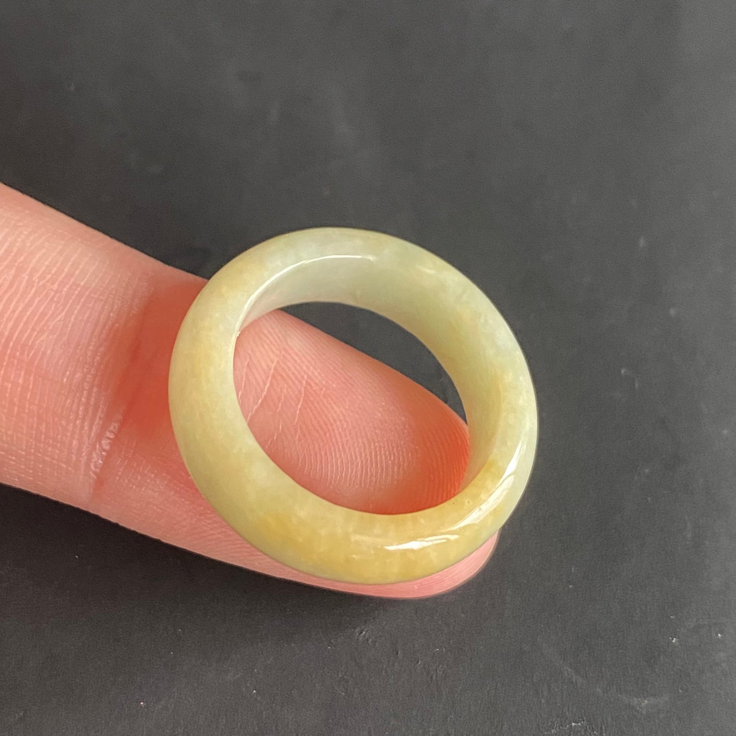 17.0mm yellow  flower Grade A jade Narrow Band Ring Natural Real Jadeite Hand carved bead gemstone Burma Lady jadeware rings Type A stone