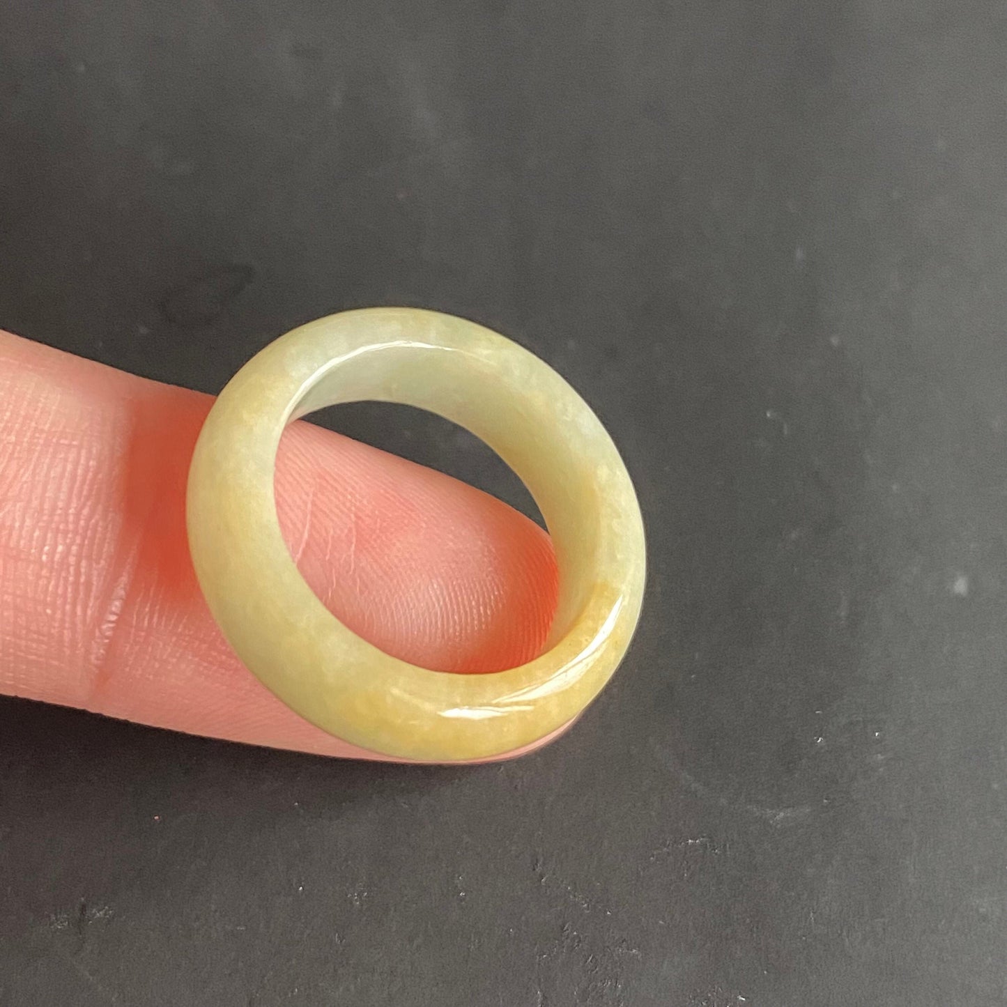 17.0mm yellow  flower Grade A jade Narrow Band Ring Natural Real Jadeite Hand carved bead gemstone Burma Lady jadeware rings Type A stone