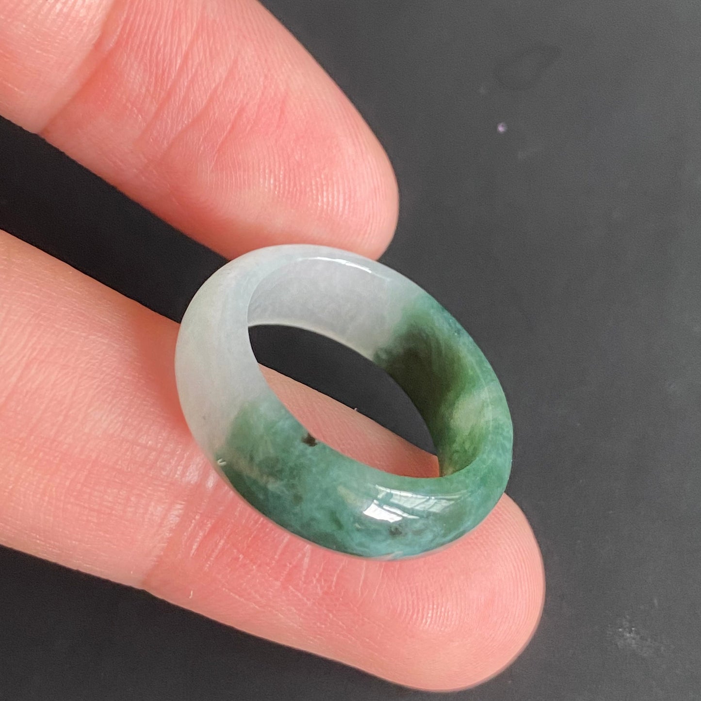 18.2mm green  flower Grade A jade Narrow Band Ring Natural Real Jadeite Hand carved bead gemstone Burma Lady jadeware rings Type A stone