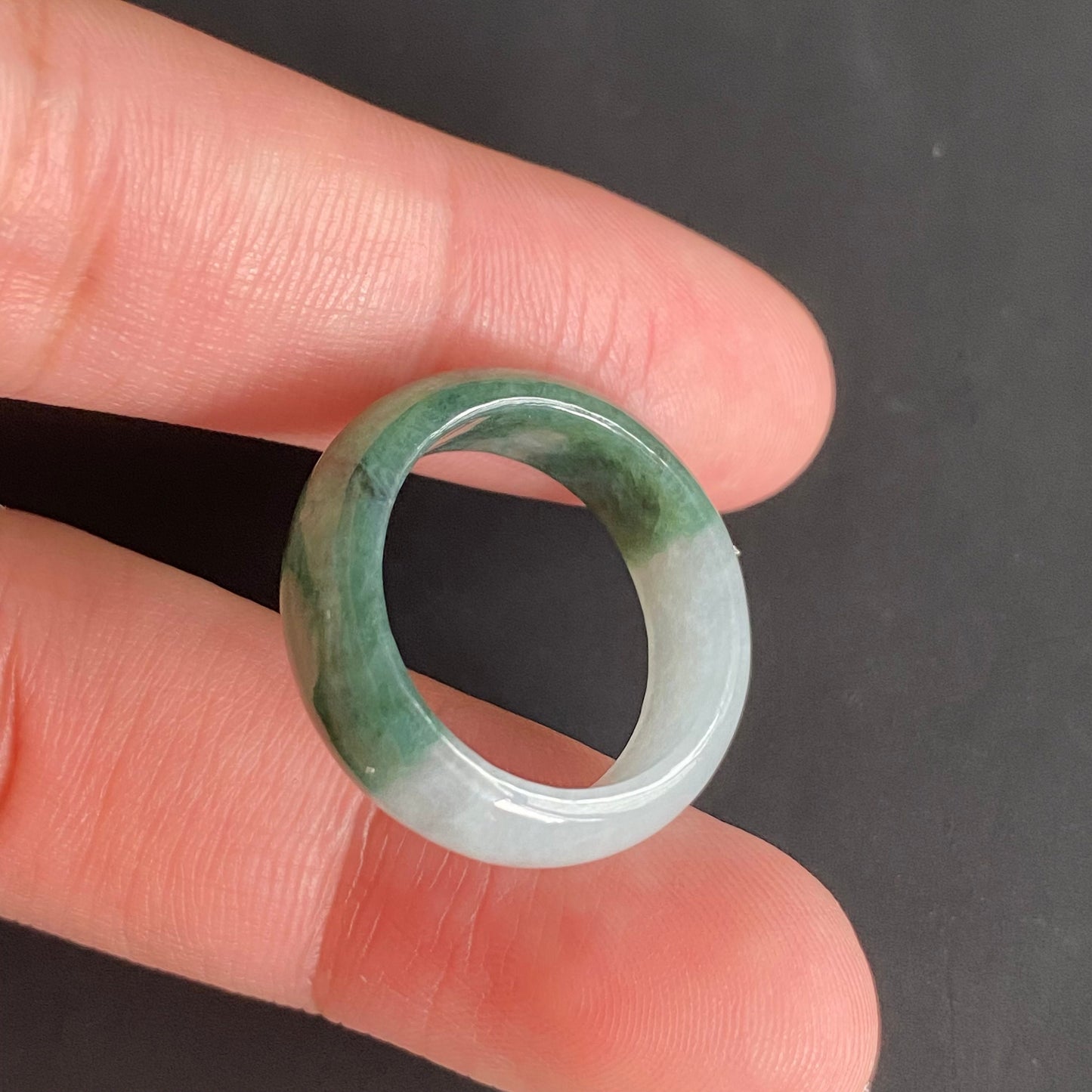 18.2mm green  flower Grade A jade Narrow Band Ring Natural Real Jadeite Hand carved bead gemstone Burma Lady jadeware rings Type A stone