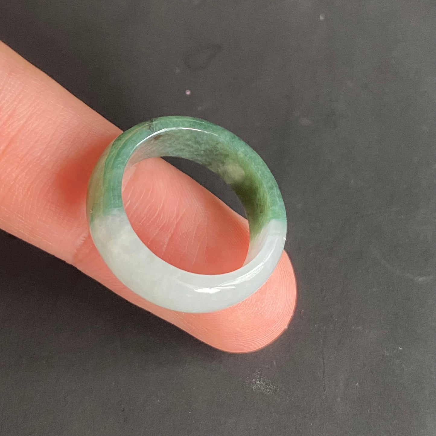 18.2mm green  flower Grade A jade Narrow Band Ring Natural Real Jadeite Hand carved bead gemstone Burma Lady jadeware rings Type A stone