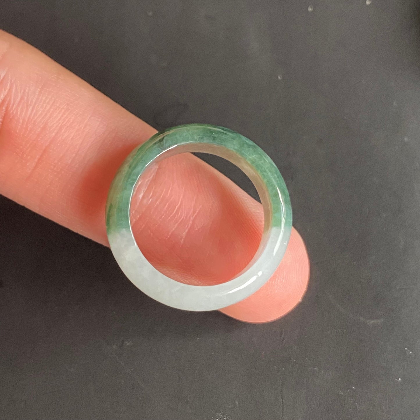 18.2mm green  flower Grade A jade Narrow Band Ring Natural Real Jadeite Hand carved bead gemstone Burma Lady jadeware rings Type A stone