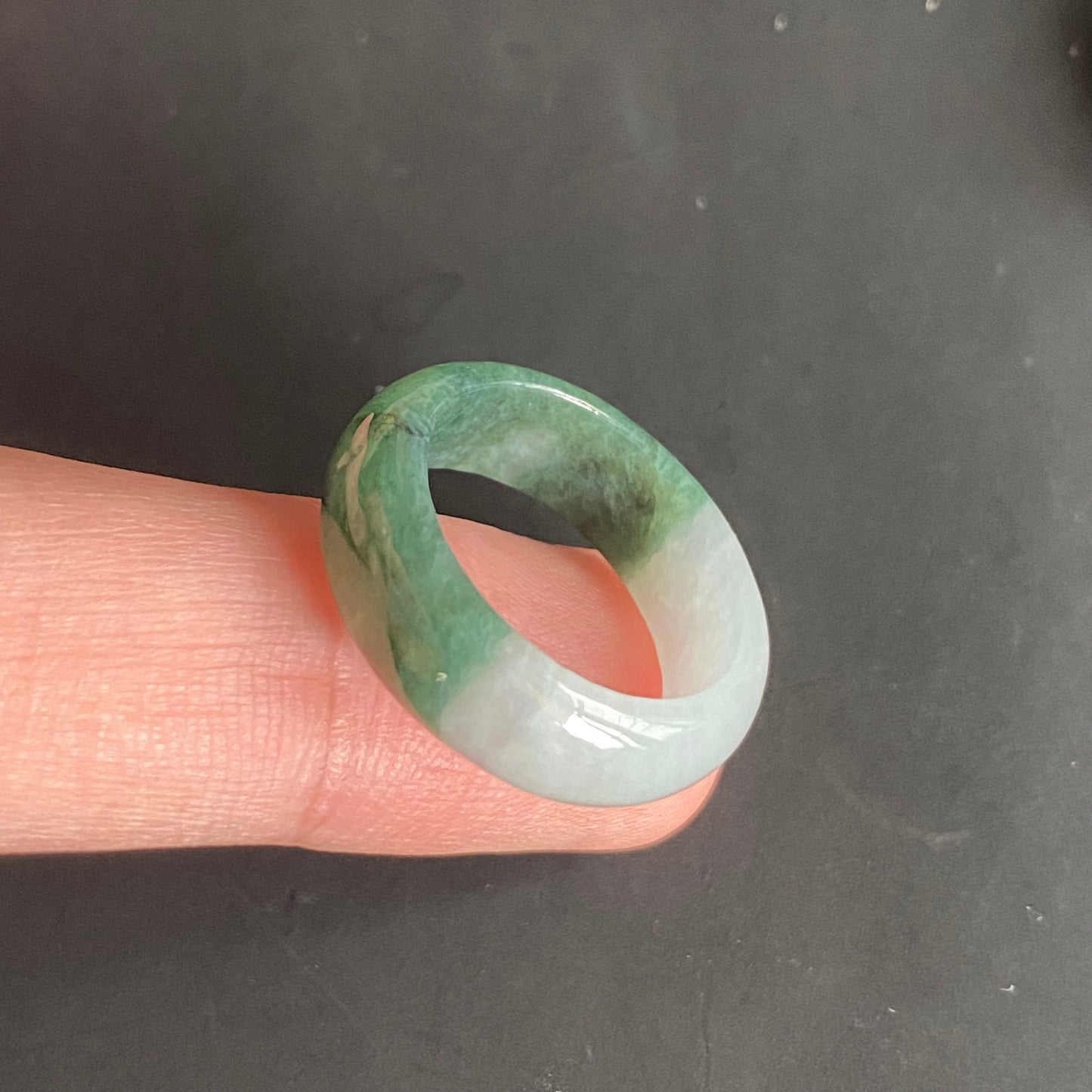 18.2mm green  flower Grade A jade Narrow Band Ring Natural Real Jadeite Hand carved bead gemstone Burma Lady jadeware rings Type A stone