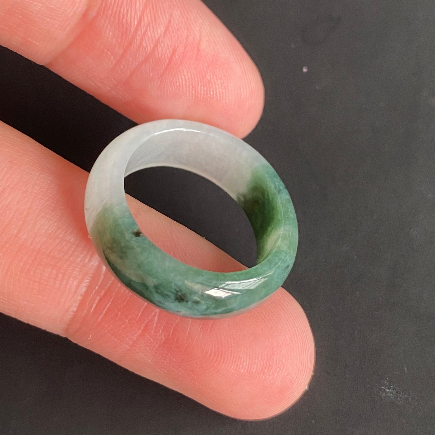 18.2mm green  flower Grade A jade Narrow Band Ring Natural Real Jadeite Hand carved bead gemstone Burma Lady jadeware rings Type A stone