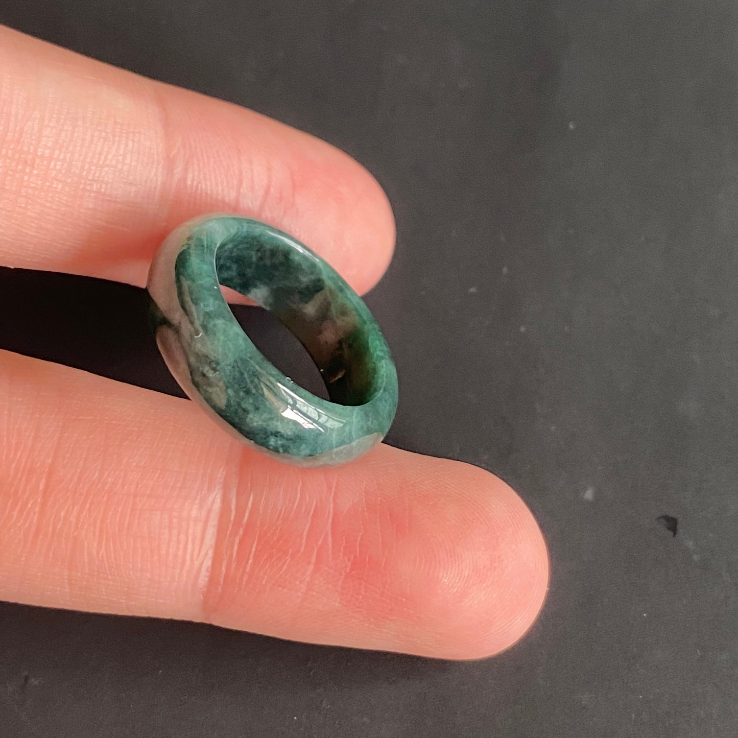 17.0mm green  flower Grade A jade Narrow Band Ring Natural Real Jadeite Hand carved bead gemstone Burma Lady jadeware rings Type A stone