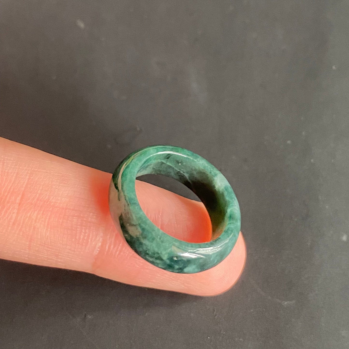 17.0mm green  flower Grade A jade Narrow Band Ring Natural Real Jadeite Hand carved bead gemstone Burma Lady jadeware rings Type A stone