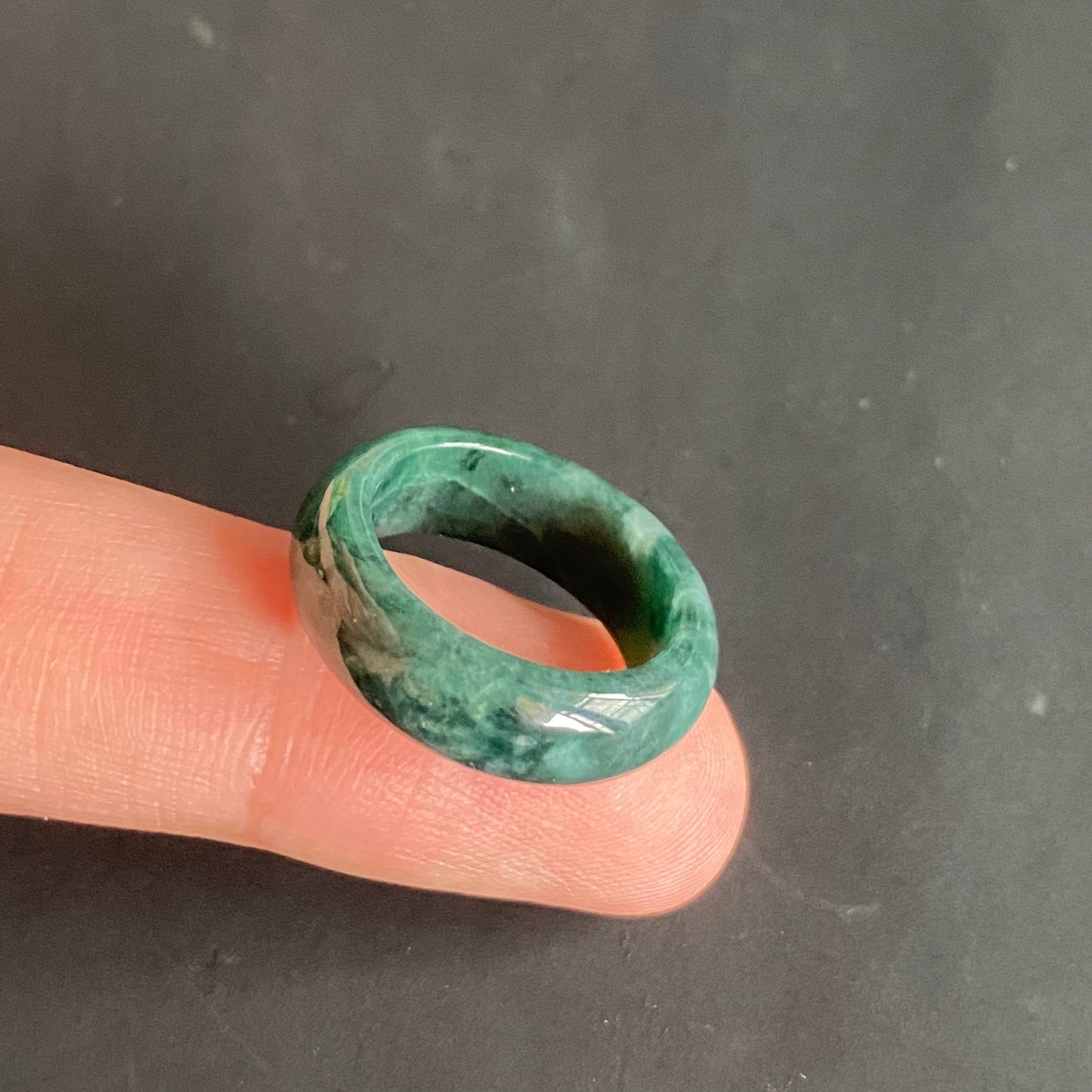 17.0mm green  flower Grade A jade Narrow Band Ring Natural Real Jadeite Hand carved bead gemstone Burma Lady jadeware rings Type A stone