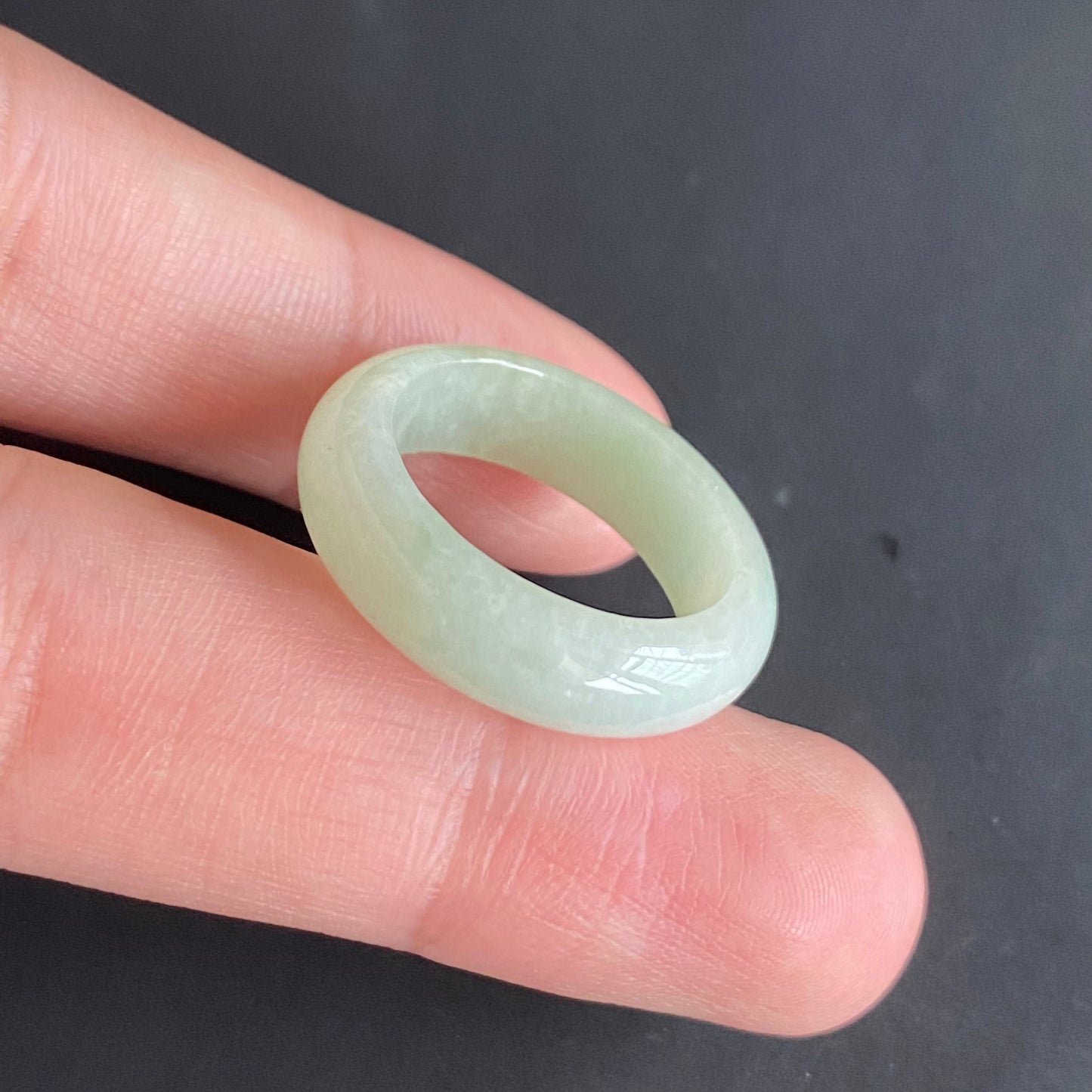 19.1mm green  flower Grade A jade Narrow Band Ring Natural Real Jadeite Hand carved bead gemstone Burma Lady jadeware rings Type A stone