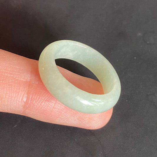 19.0mm green  flower Grade A jade Narrow Band Ring Natural Real Jadeite Hand carved bead gemstone Burma Lady jadeware rings Type A stone