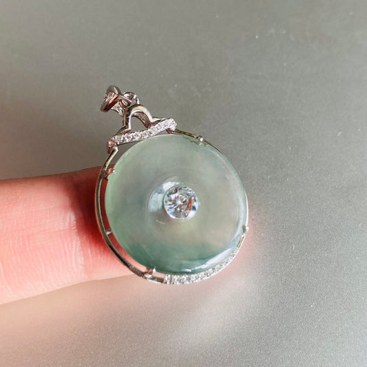 Natural Grade A Jadeite Burma jade Female Doughnut pendant with 14K Gold button bail necklace