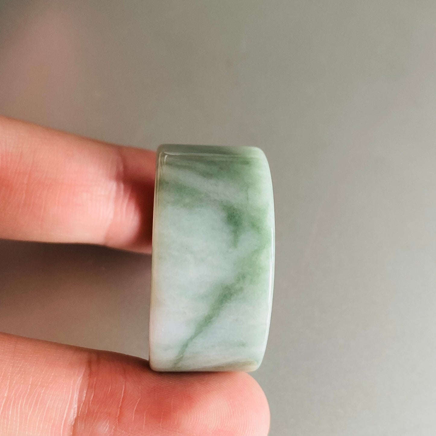 BIG 23.8mm Grade A jade Wide Band Ring Natural Real Jadeite Hand carved bead Green gemstone Burma Lady jadeware Type A stone finger ring