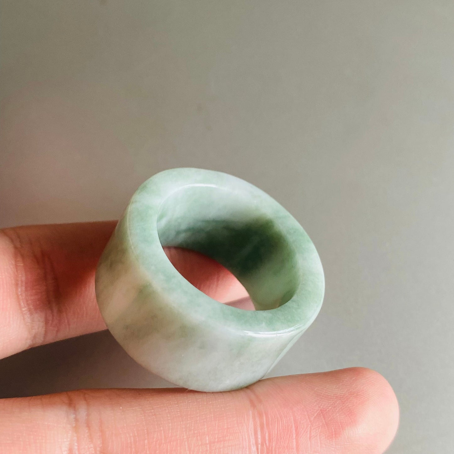 BIG 23.8mm Grade A jade Wide Band Ring Natural Real Jadeite Hand carved bead Green gemstone Burma Lady jadeware Type A stone finger ring