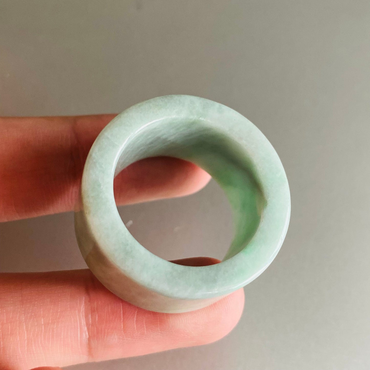 BIG 23.7mm Grade A jade Wide Band Ring Natural Real Jadeite Hand carved bead Green gemstone Burma Lady jadeware Type A stone finger ring