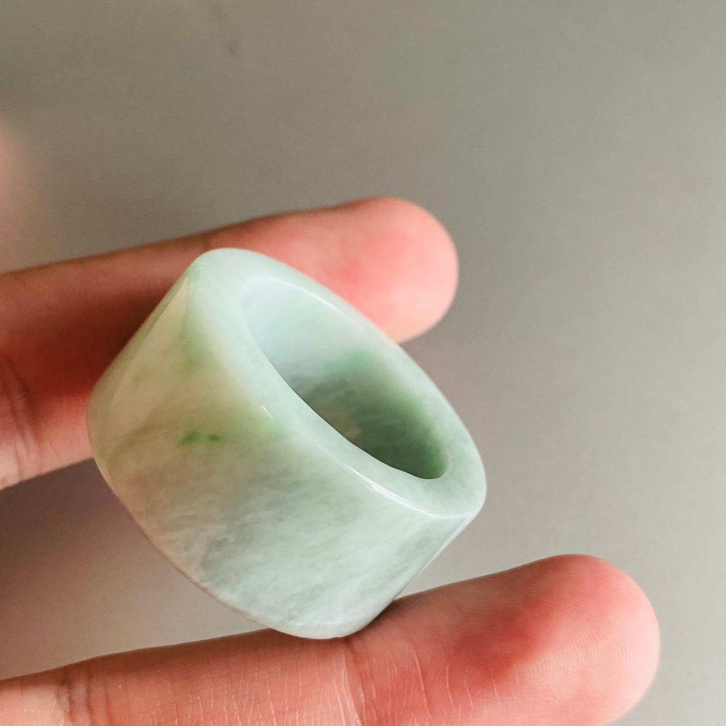 BIG 23.7mm Grade A jade Wide Band Ring Natural Real Jadeite Hand carved bead Green gemstone Burma Lady jadeware Type A stone finger ring