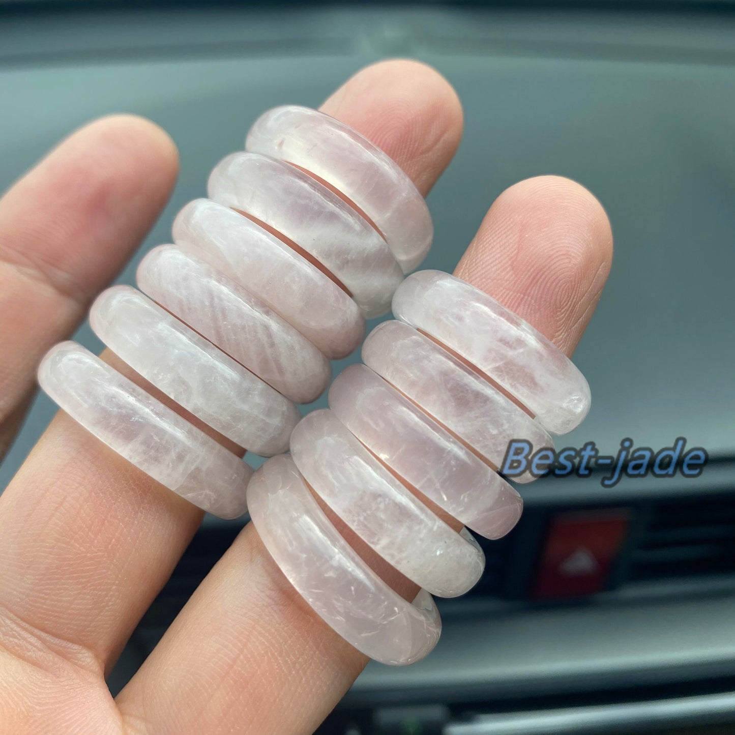 Wholesale US size 4-12 Natural Rose Quartz ring transparent pink Crystal finger band ring clear Solid Quartz stone lady gemstone jade gift