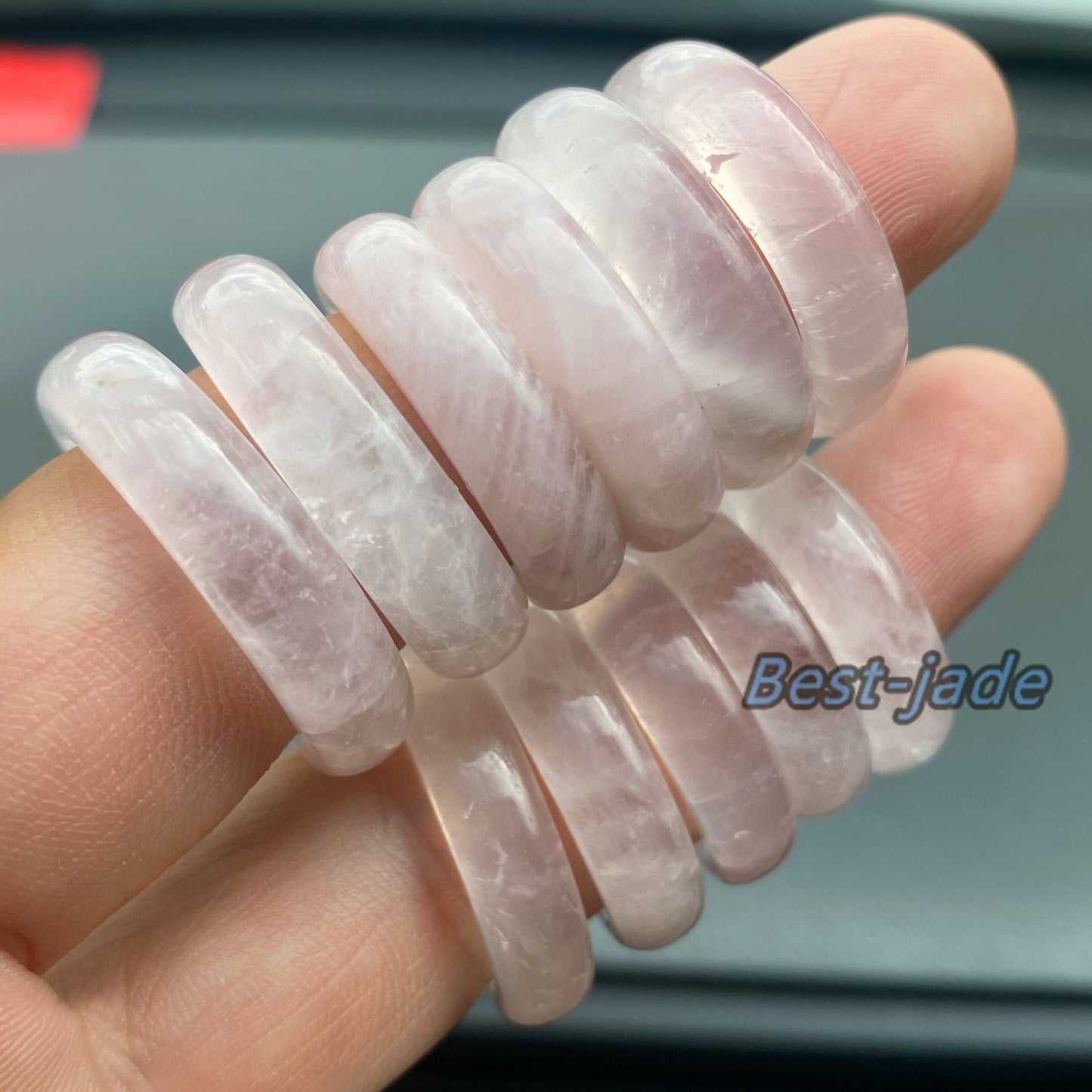 Wholesale US size 4-12 Natural Rose Quartz ring transparent pink Crystal finger band ring clear Solid Quartz stone lady gemstone jade gift