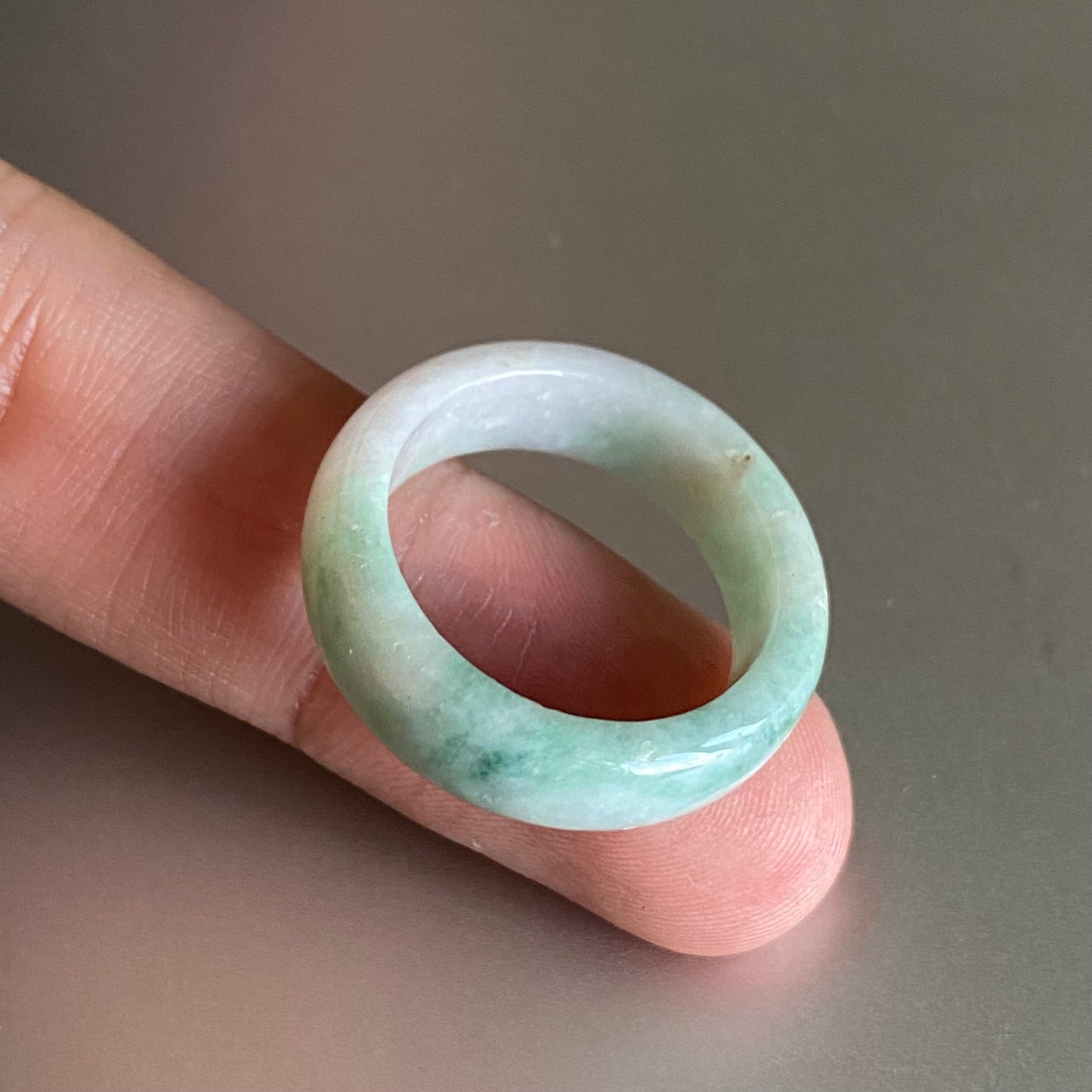 19.5mm Grade A jade Narrow Band Ring Natural Real Jadeite Hand carved bead Green gemstone Burma Lady jadeware men's rings Type A stone