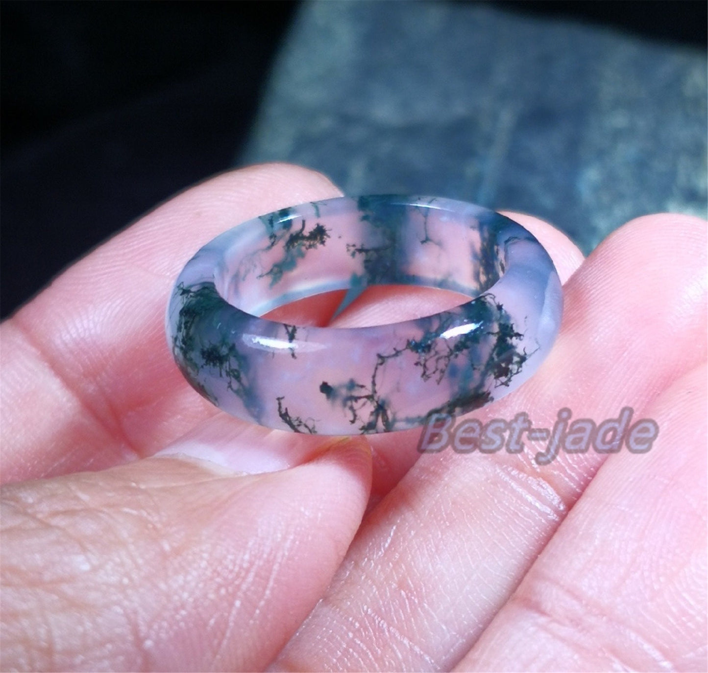 US size 5-12 Beautiful transparent Natural Aquatic agate finger band ring lady gemstone Jewelry jade gift