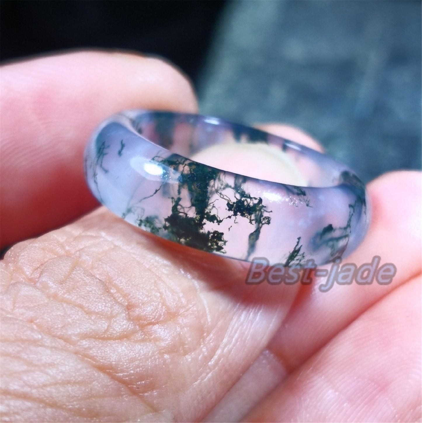 US size 5-12 Beautiful transparent Natural Aquatic agate finger band ring lady gemstone Jewelry jade gift