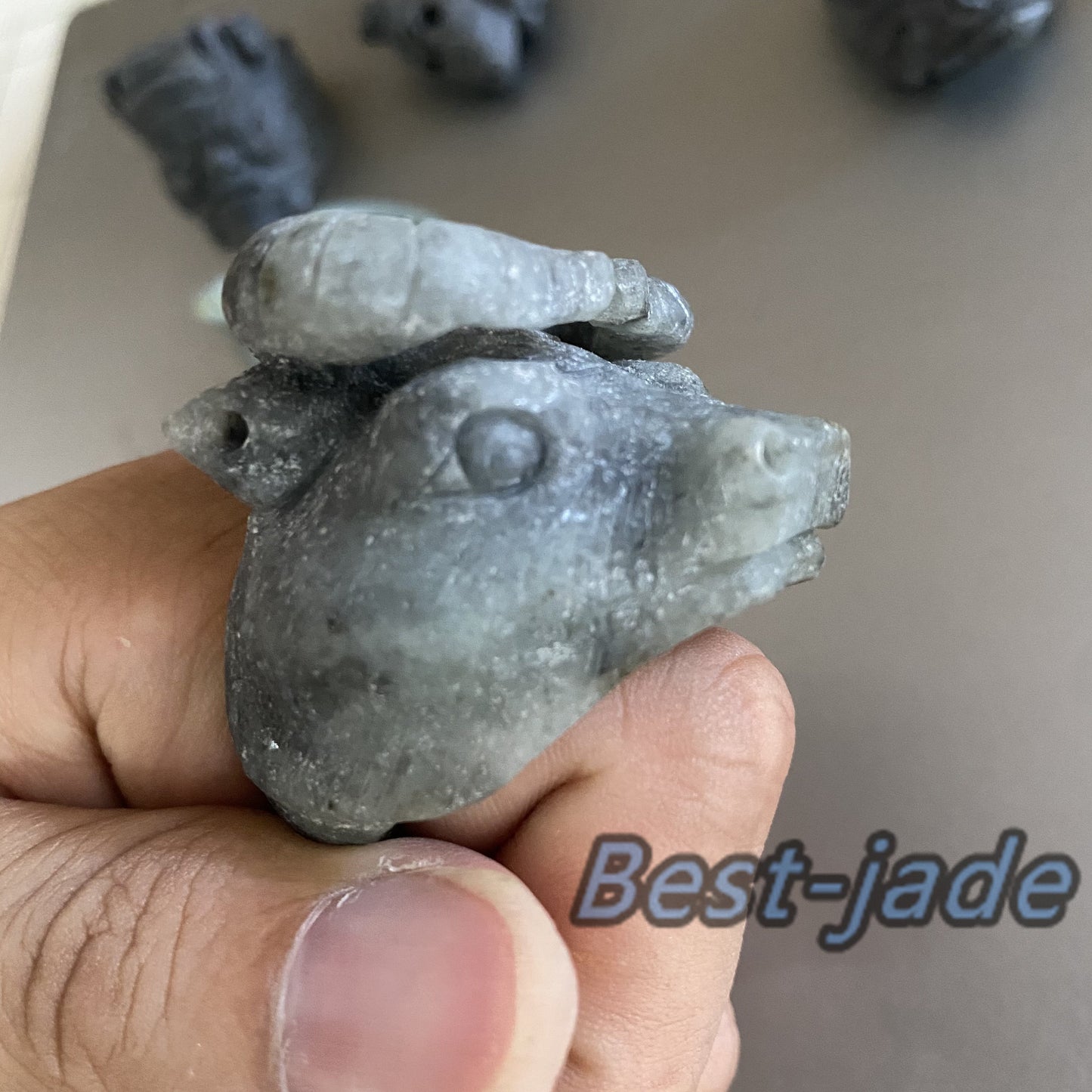 3D OX Natural Black Grade A jade Band Ring Hand carved Burma jadeite animal cow Rough stone Man jewelry gift