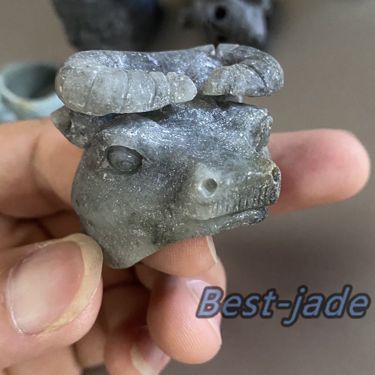 3D OX Natural Black Grade A jade Band Ring Hand carved Burma jadeite animal cow Rough stone Man jewelry gift