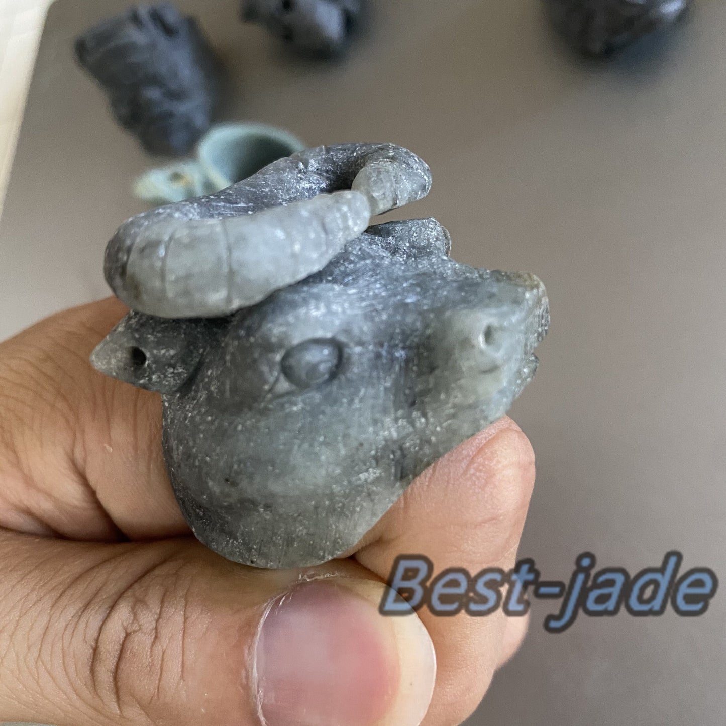 3D OX Natural Black Grade A jade Band Ring Hand carved Burma jadeite animal cow Rough stone Man jewelry gift