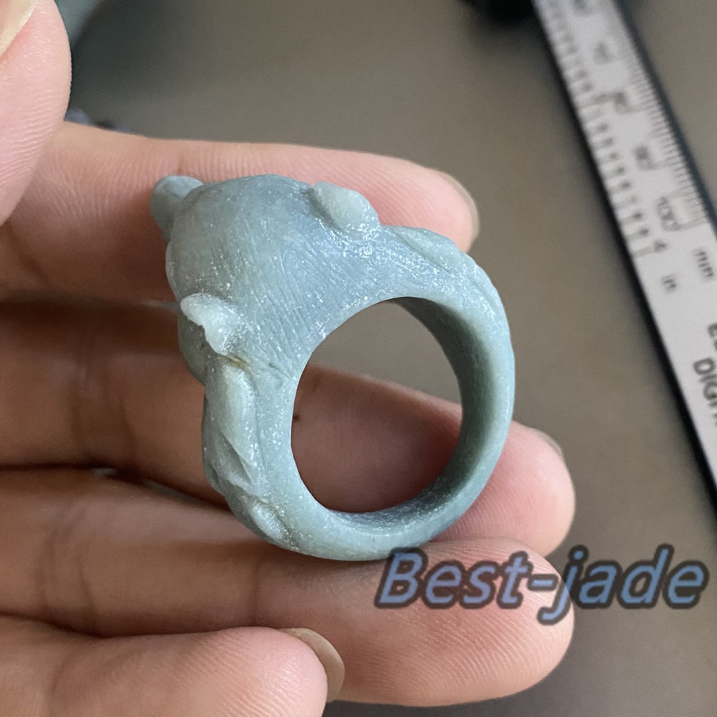 3D wolf Natural Black Grade A jade Band Ring Hand carved Burma jadeite animal   Rough stone Man jewelry gift