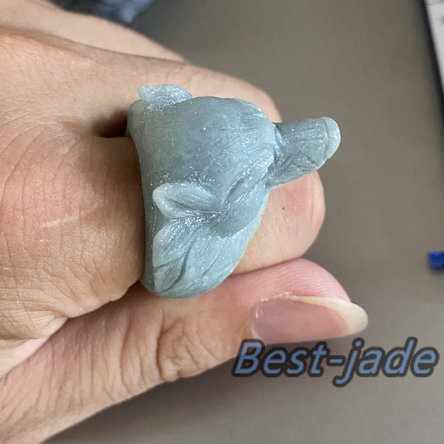 3D wolf Natural Black Grade A jade Band Ring Hand carved Burma jadeite animal   Rough stone Man jewelry gift