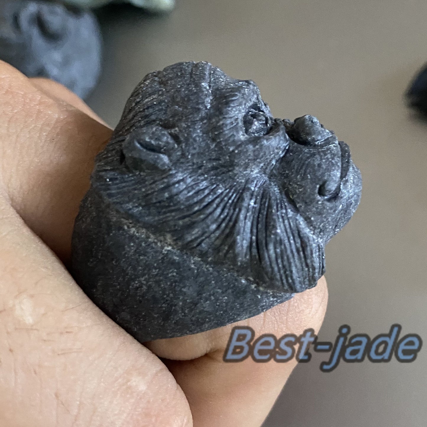 3D Gorilla Natural Black Grade A jade Band Ring Hand carved Burma jadeite animal   Rough stone Man jewelry gift