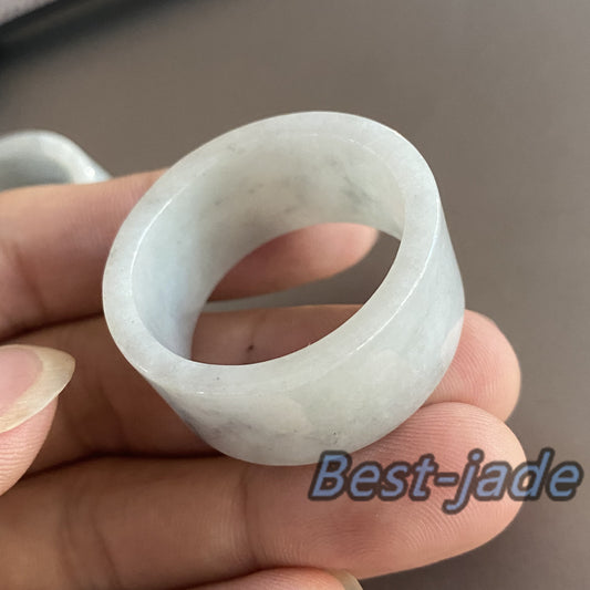 Huge 29.3mm Grade A jade Wide Band Ring Natural Real Jadeite Hand carved bead Green gemstone Burma Lady jadeware Type A stone finger ring