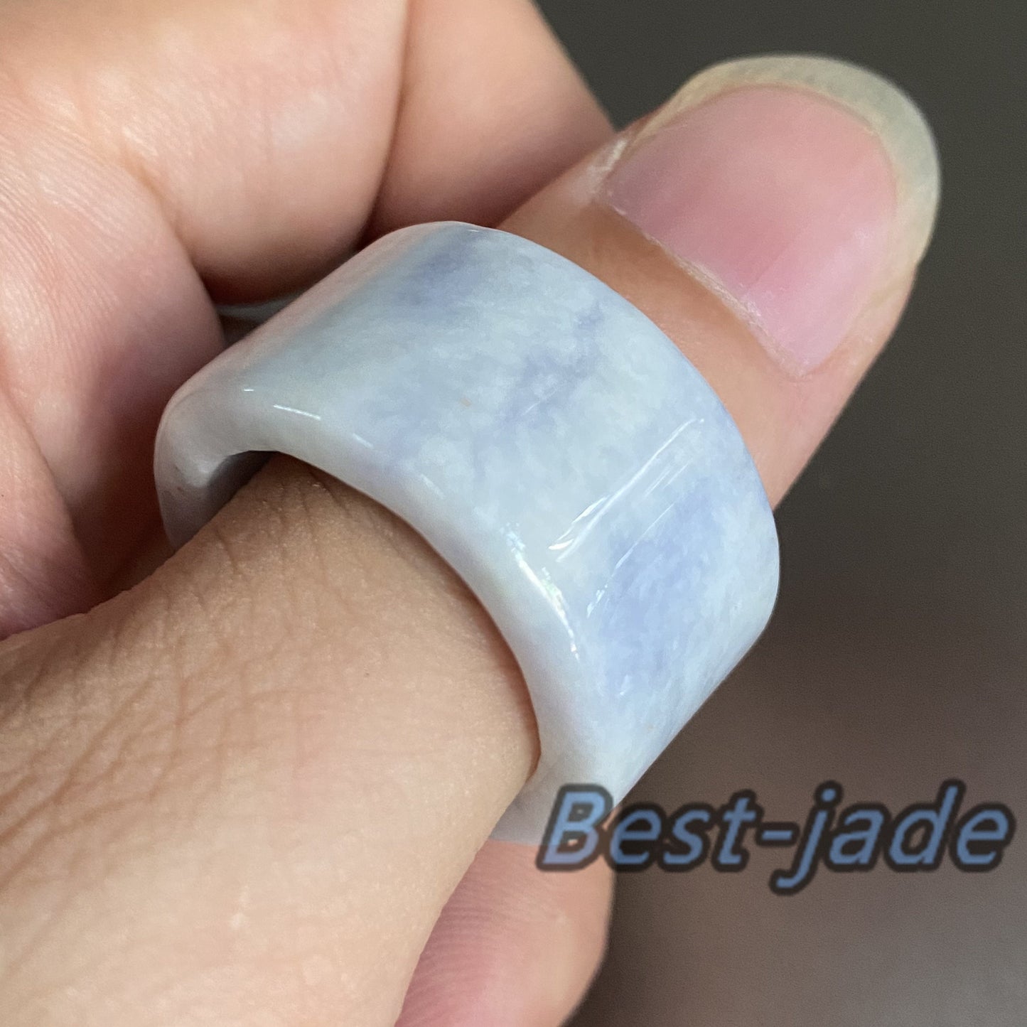 21.8mm Grade A jade Wide Band Ring Natural Real Jadeite Hand carved bead Green gemstone Burma Lady jadeware Type A stone finger ring