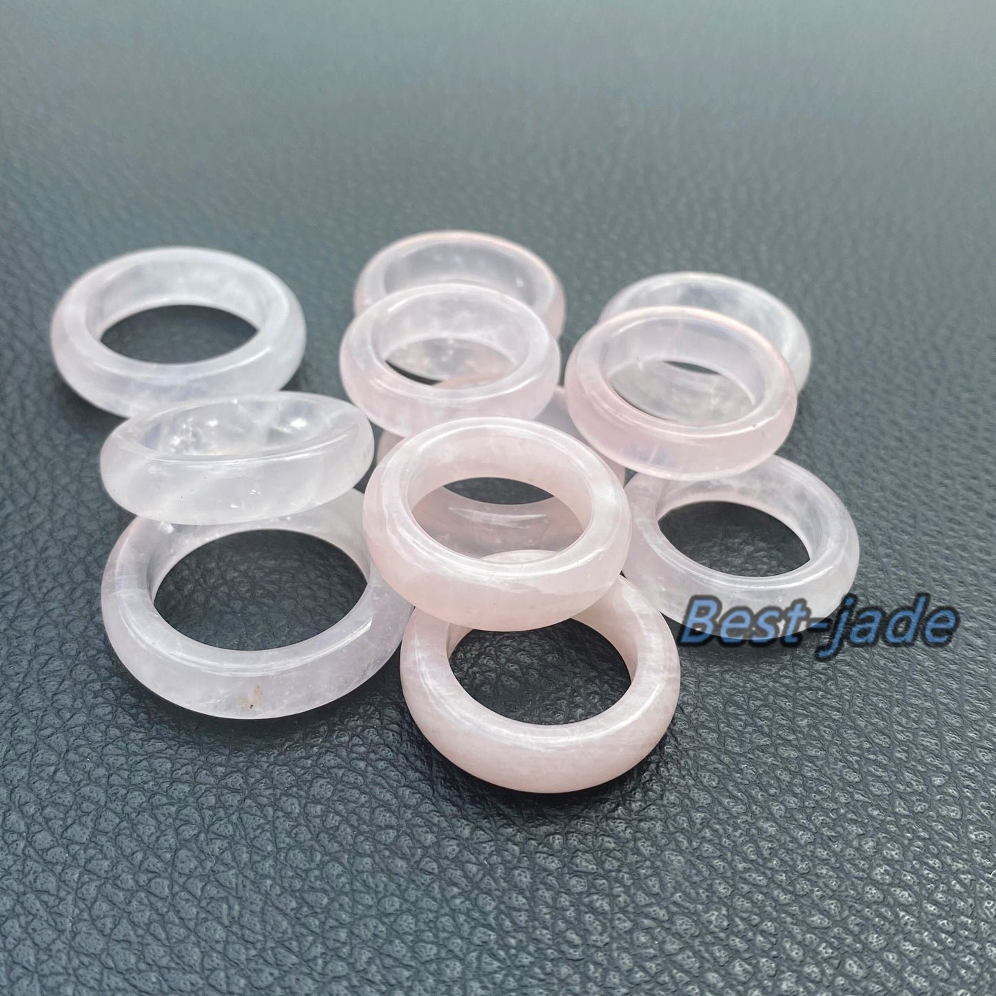 Wholesale US size 4-12 Natural Rose Quartz ring transparent pink Crystal finger band ring clear Solid Quartz stone lady gemstone jade gift