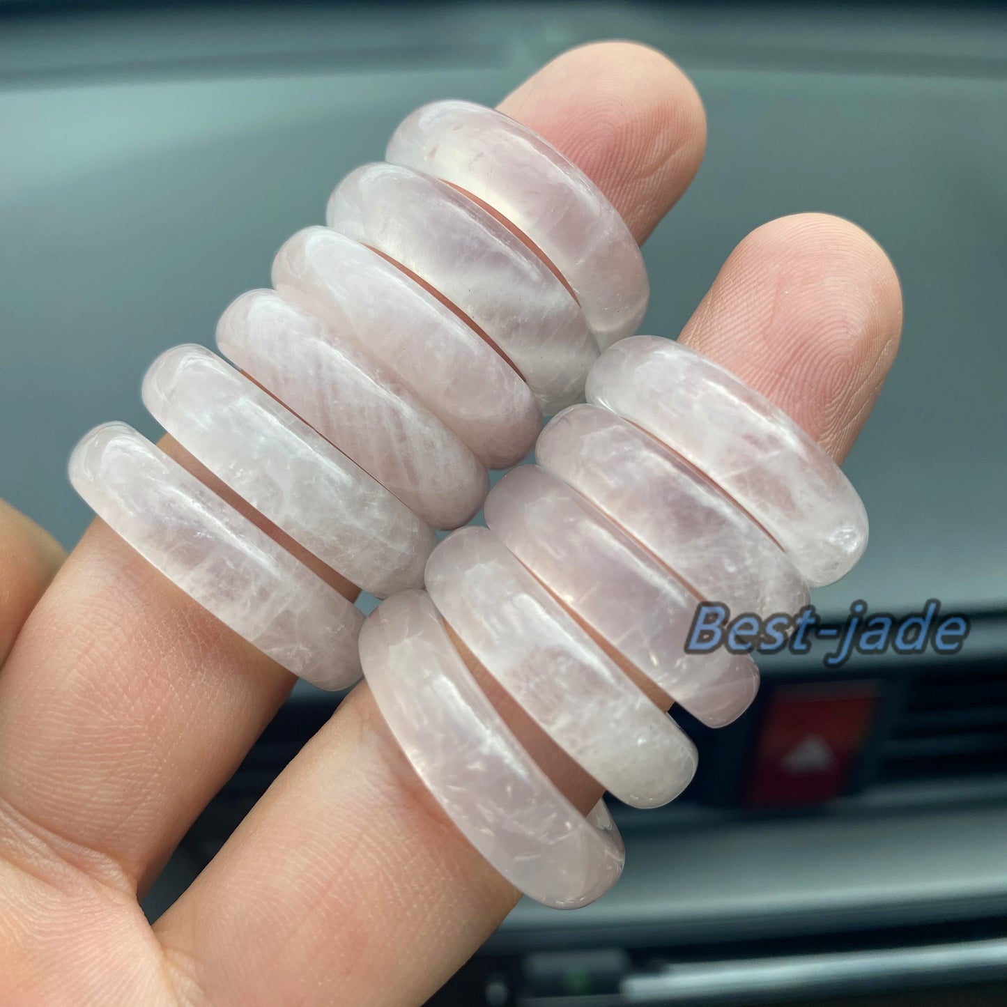 Wholesale US size 4-12 Natural Rose Quartz ring transparent pink Crystal finger band ring clear Solid Quartz stone lady gemstone jade gift