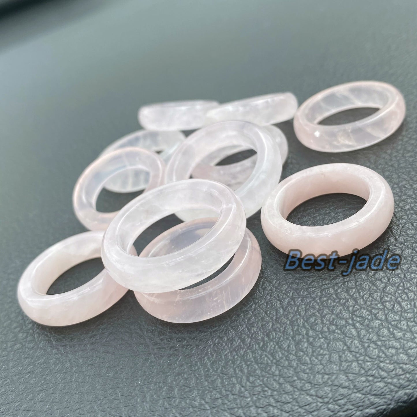 Wholesale US size 4-12 Natural Rose Quartz ring transparent pink Crystal finger band ring clear Solid Quartz stone lady gemstone jade gift