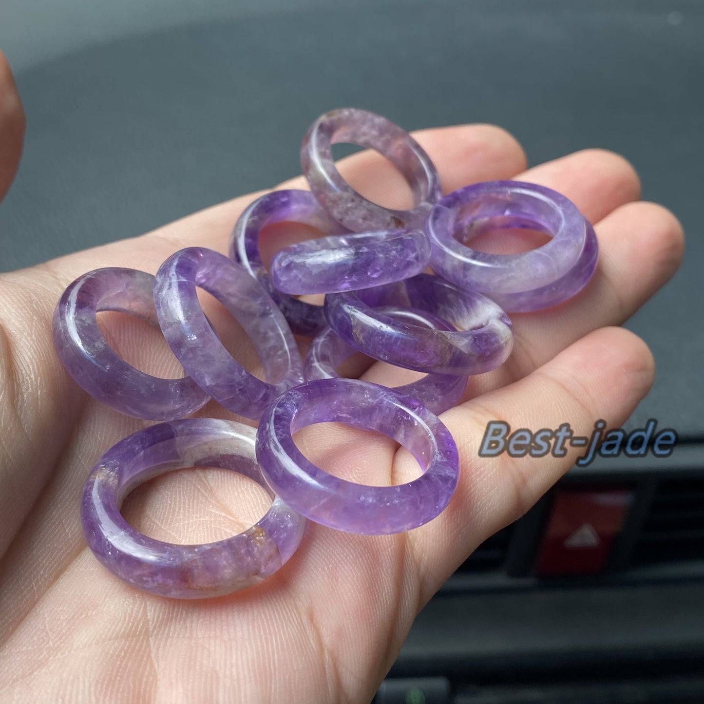 Wholesale US size 5-12 Natural amethyst ring Purple Crystal finger band ring Quartz Solid amethystine stone lady lavender gem wedding ring